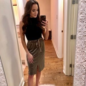 Olive Velvet Midi Skirt